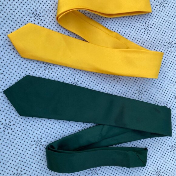 Slim Skinny Lot of 2 Wedding Men Regular Groom Yellow and Forest Green Ties New - Picture 7 of 9